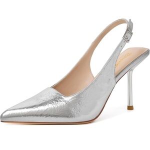 Ribongz Silver Slingback Stiletto Heels size 8